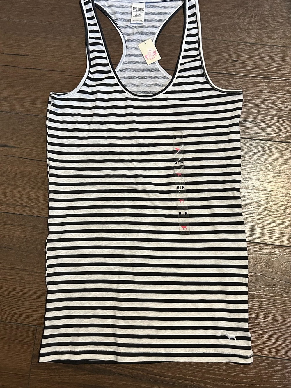 PINK Victoria's Secret Black and White Striped Racerback Tank